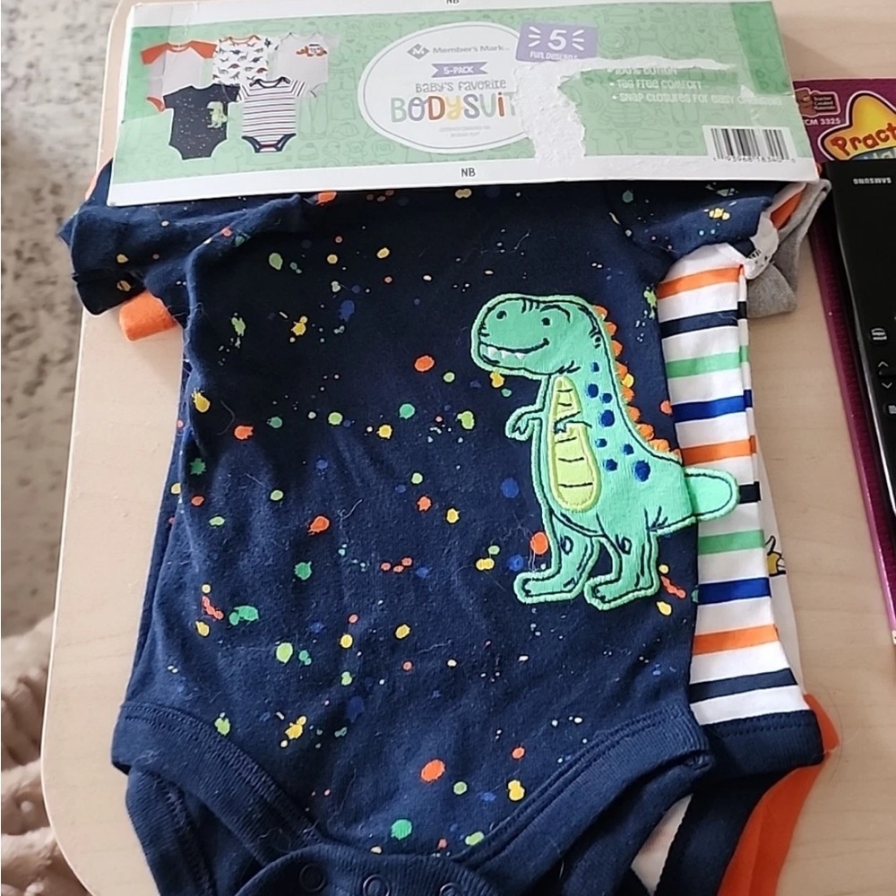 Baby Bodysuit - Navy Blue with Dinosaur